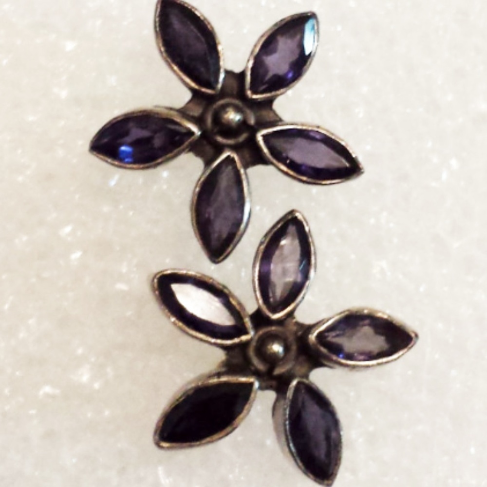 Striking Purple Amethyst Daisy Sterling Earrings